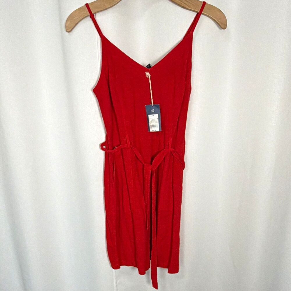 Universal Thread Women's Red Sleeveless V-Neck Zip Front Tie Waist Dress Medium